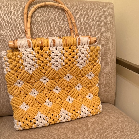 Zara Handbags - Zara Yellow and Cream Crochet Tote